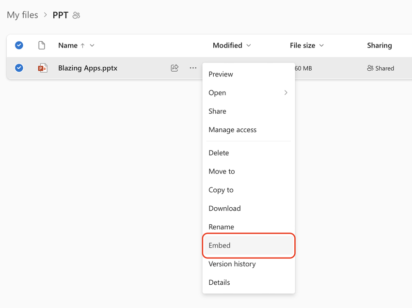 Fetching Embed option